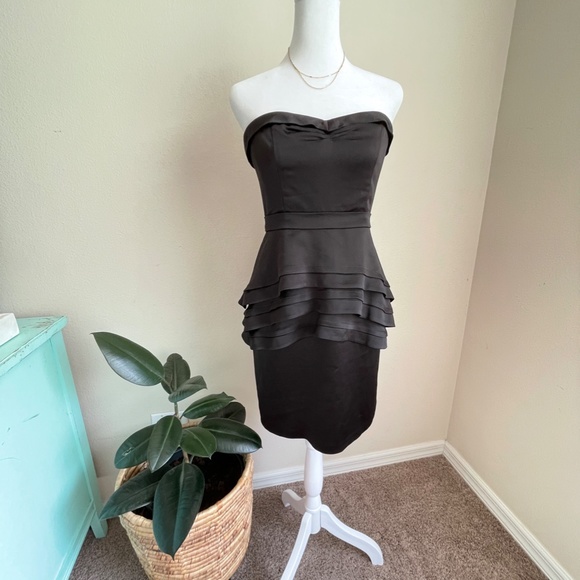 BCBGMaxAzria Aurelia Black Satin Mini Dress 4 - Picture 2 of 14